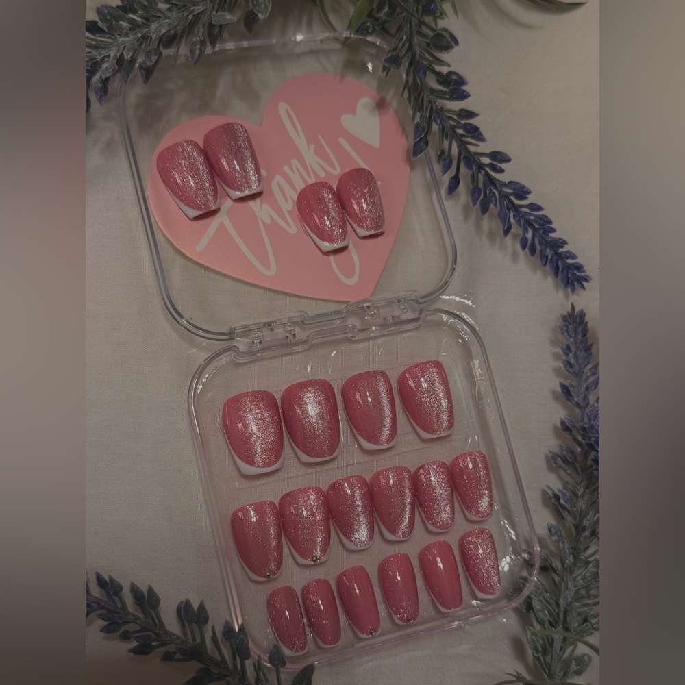 Pink Glitter Press-On Nails